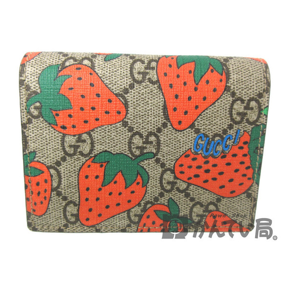 Gucci GG Green Orange Leather Wallet Bifold Strawberry Pink Supreme Ebony Beige - Picture 2 of 6